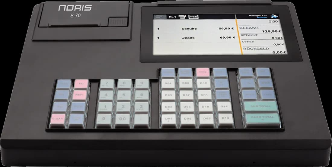 Registrierkasse Olympia K200 / Noris S-70 mit 7-Zoll-Touch, Waagenanschluss und TSE